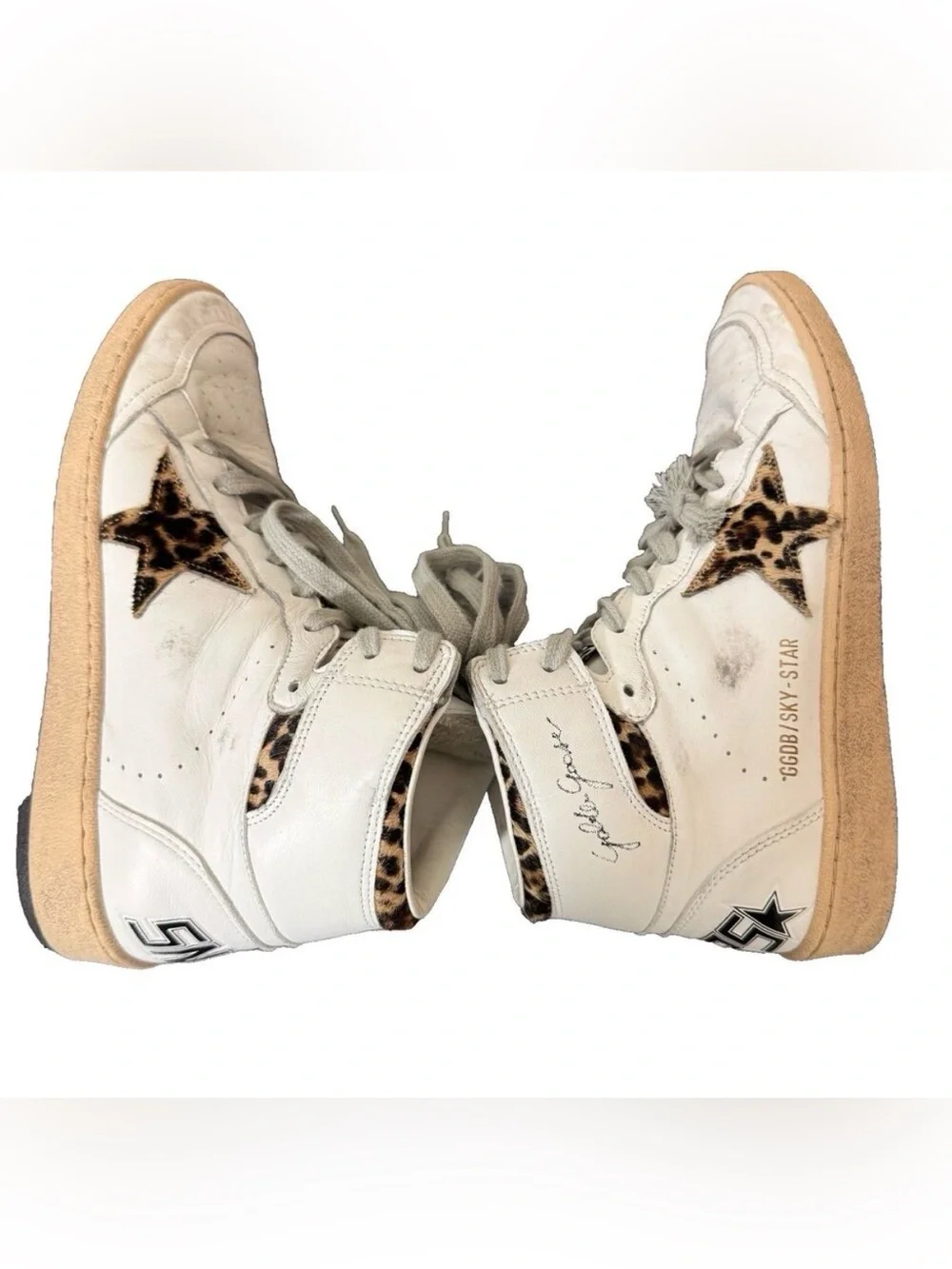 Golden Goose High Top Sneakers Womens Sz 38 Sky Star Signature Pony Hair Leopard